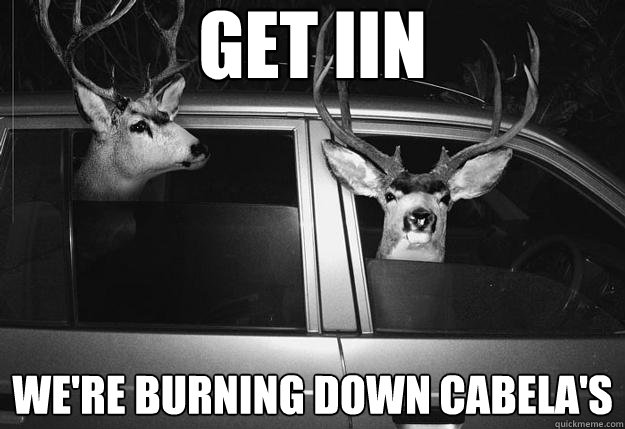 Get iin we're burning down cabela's - Get iin we're burning down cabela's  Mean deer