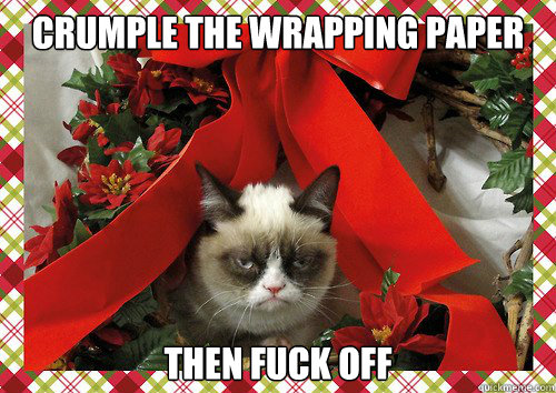 crumple the wrapping paper then fuck off  A Grumpy Cat Christmas