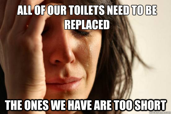 All of our toilets need to be replaced The ones we have are too short  First World Problems
