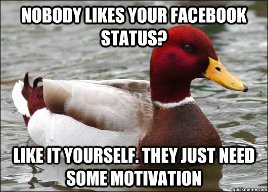 Nobody likes your facebook status? like it yourself. They just need some motivation - Nobody likes your facebook status? like it yourself. They just need some motivation  Malicious Advice Mallard