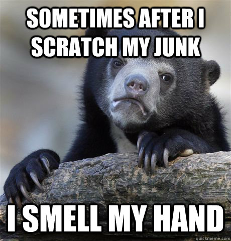 sometimes after I scratch my Junk I smell my hand - sometimes after I scratch my Junk I smell my hand  Confession Bear