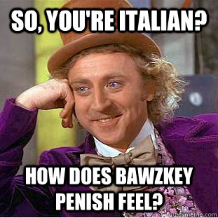 So, you're italian? How does bawzkey penish feel? - So, you're italian? How does bawzkey penish feel?  Condescending Wonka