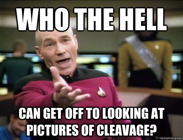 Who the hell  Can get off to looking at pictures of cleavage?  Annoyed Picard HD