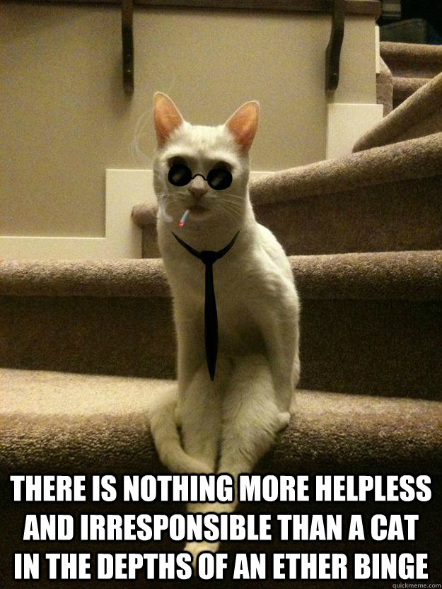 There is nothing more helpless and irresponsible than a cat in the depths of an ether binge  Jazz Cat