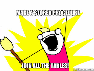 Make a stored procedure JOIN ALL THE TABLES!  All The Things