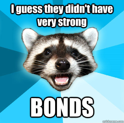 I guess they didn't have very strong BONDS  Lame Pun Coon