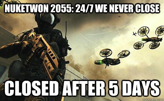 Nuketwon 2055: 24/7 We Never Close closed after 5 days  