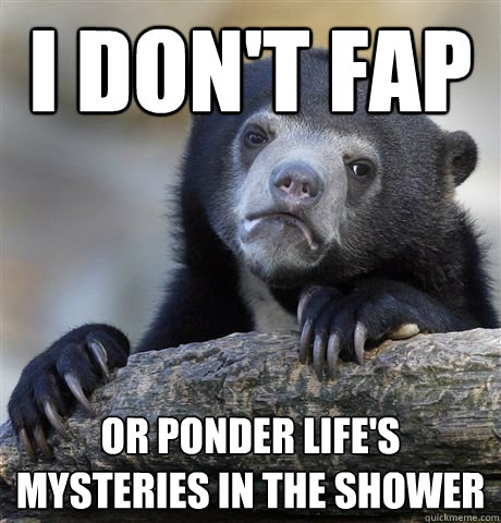 I don't fap or ponder life's mysteries in the shower  Confession Bear