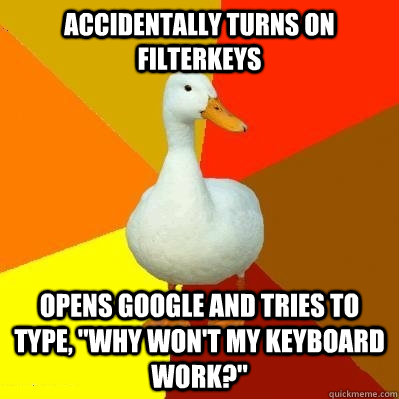 Accidentally turns on FilterKeys Opens Google and tries to type, 