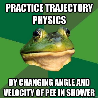 Practice trajectory physics by changing angle and velocity of pee in shower  Foul Bachelor Frog