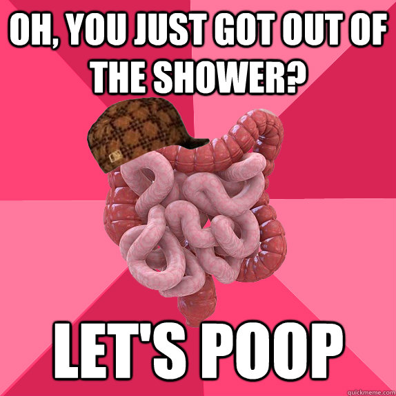 Oh, you just got out of the shower? Let's poop  Scumbag Intestines