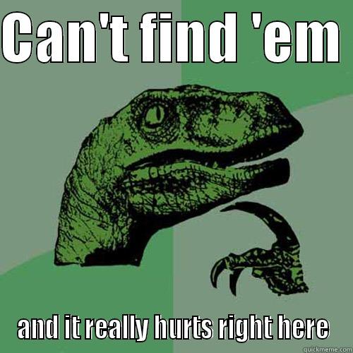 CAN'T FIND 'EM  AND IT REALLY HURTS RIGHT HERE Philosoraptor