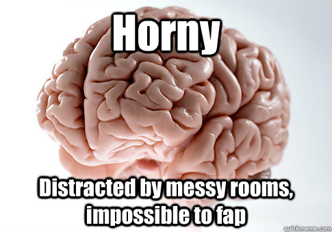 Horny Distracted by messy rooms, impossible to fap  Scumbag Brain