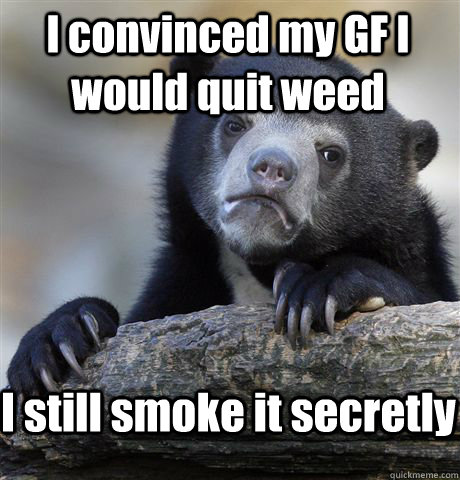I convinced my GF I would quit weed  I still smoke it secretly - I convinced my GF I would quit weed  I still smoke it secretly  Confession Bear