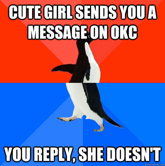 Cute girl sends you a message on OKC You reply, she doesn't - Cute girl sends you a message on OKC You reply, she doesn't  Socially Awesome Awkward Penguin