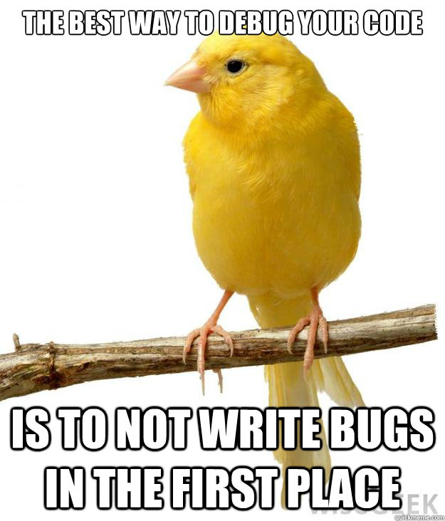 The best way to debug your code is to not write bugs in the first place - The best way to debug your code is to not write bugs in the first place  Misc