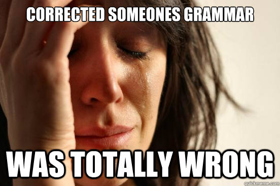 Corrected someones grammar Was totally wrong  First World Problems