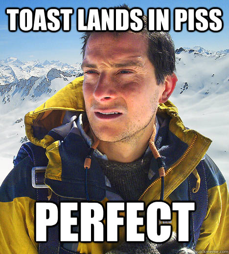 Toast lands in piss perfect  BEAR GRILLS