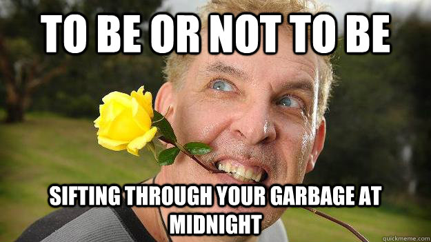 To be or not to be sifting through your garbage at midnight - To be or not to be sifting through your garbage at midnight  Poet Stalker