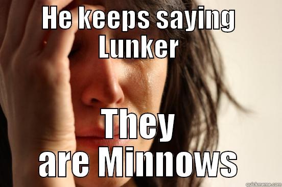 HE KEEPS SAYING LUNKER THEY ARE MINNOWS First World Problems