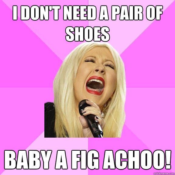I don't need a pair of shoes baby a fig achoo!  Wrong Lyrics Christina