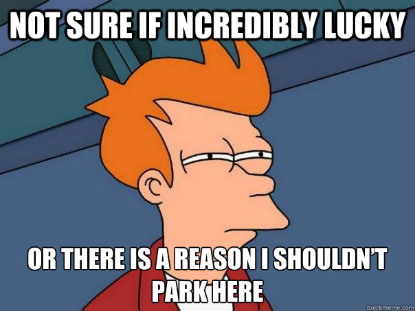 Not sure if incredibly lucky Or there is a reason I shouldn’t park here - Not sure if incredibly lucky Or there is a reason I shouldn’t park here  Futurama Fry