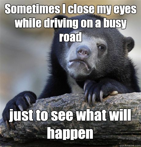Sometimes I close my eyes while driving on a busy road just to see what will happen  Confession Bear