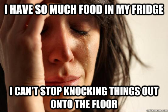 I have so much food in my fridge I can't stop knocking things out onto the floor  First World Problems