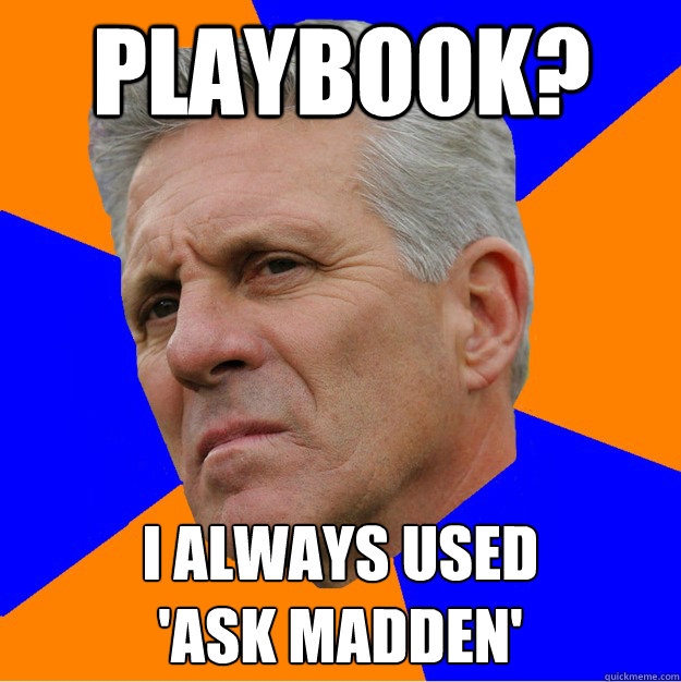playbook? i always used
'ask Madden'  Uninformed Zook