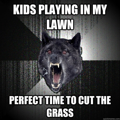 Kids playing in my lawn perfect time to cut the grass  Insanity Wolf