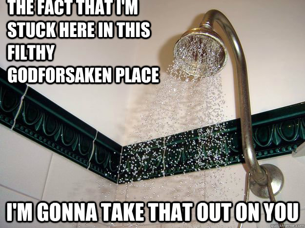 the fact that i'm stuck here in this filthy godforsaken place I'm gonna take that out on you  scumbag shower
