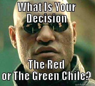 WHAT IS YOUR DECISION THE RED OR THE GREEN CHILE? Matrix Morpheus