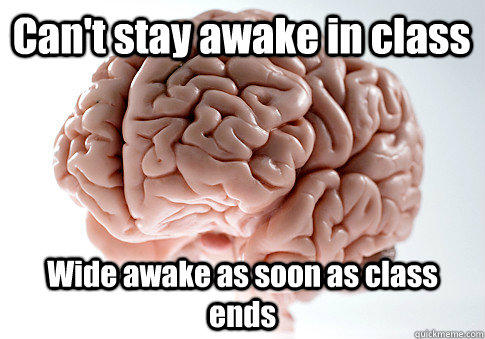 Can't stay awake in class Wide awake as soon as class ends - Can't stay awake in class Wide awake as soon as class ends  Scumbag Brain