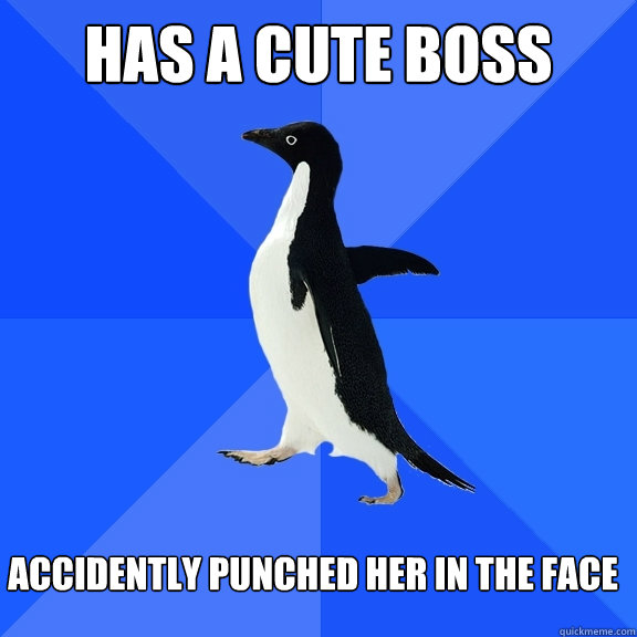 Has a Cute boss Accidently punched her in the face  Socially Awkward Penguin