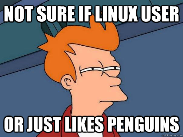 Not sure if Linux user Or just likes penguins  Futurama Fry