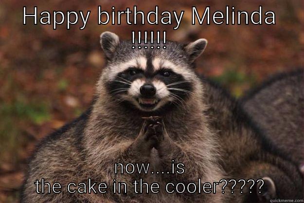 HAPPY BIRTHDAY MELINDA !!!!!! NOW....IS THE CAKE IN THE COOLER????? Evil Plotting Raccoon