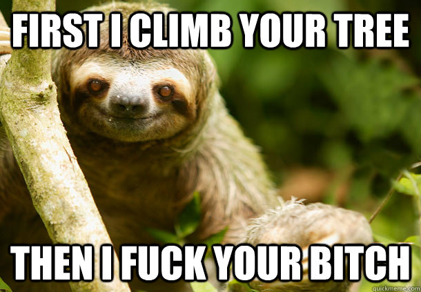 First I climb your tree Then i fuck your bitch - First I climb your tree Then i fuck your bitch  Inappropriate Sloth