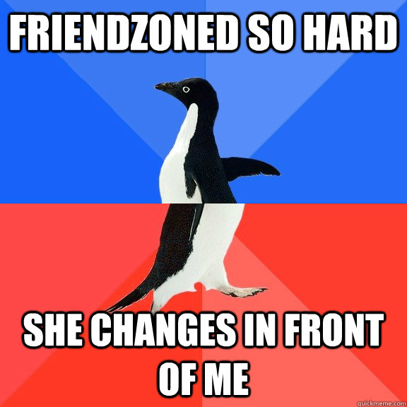 friendzoned so hard she changes in front of me - friendzoned so hard she changes in front of me  Socially Awkward Awesome Penguin