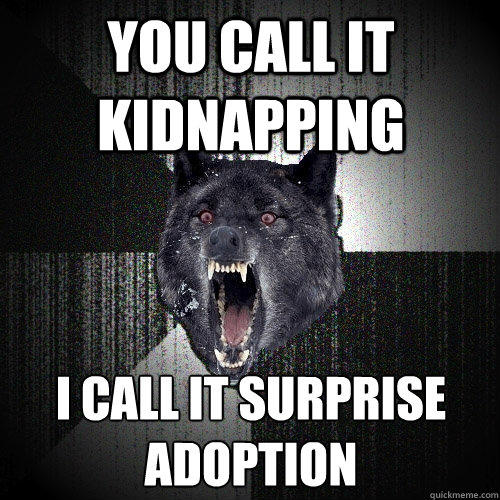 You call it kidnapping i call it surprise adoption  Insanity Wolf