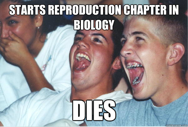 Starts Reproduction chapter in biology dies  Immature High Schoolers
