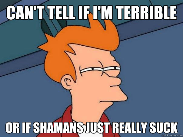 Can't tell if I'm terrible Or if Shamans just really suck  Futurama Fry