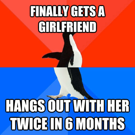 FINALLY GETS A GIRLFRIEND HANGS OUT WITH HER TWICE IN 6 MONTHS  Socially Awesome Awkward Penguin
