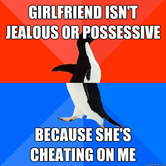 Girlfriend isn't jealous or possessive  because she's cheating on me   Socially Awesome Awkward Penguin