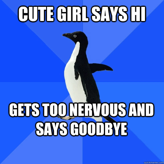 Cute girl says hi  gets too nervous and says goodbye    Socially Awkward Penguin