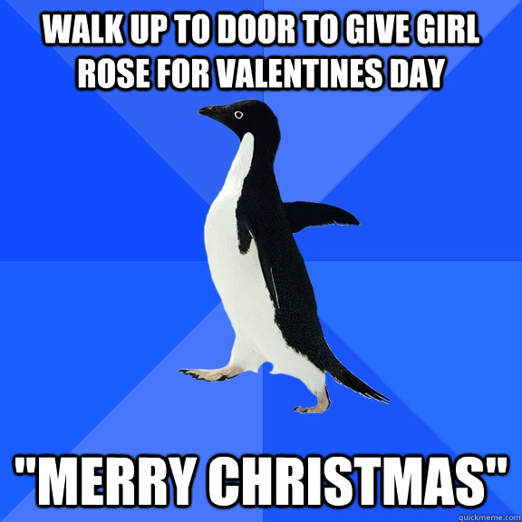 Walk up to door to give girl rose for valentines day 