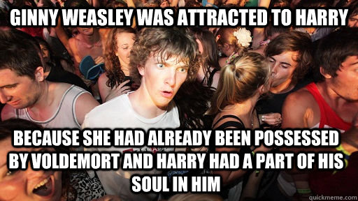 Ginny Weasley was attracted to Harry Because she had already been possessed by Voldemort and Harry had a part of his soul in him  - Ginny Weasley was attracted to Harry Because she had already been possessed by Voldemort and Harry had a part of his soul in him   Misc