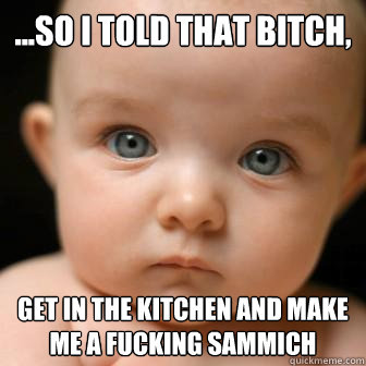...So i told that bitch, get in the kitchen and make me a fucking sammich - ...So i told that bitch, get in the kitchen and make me a fucking sammich  Serious Baby