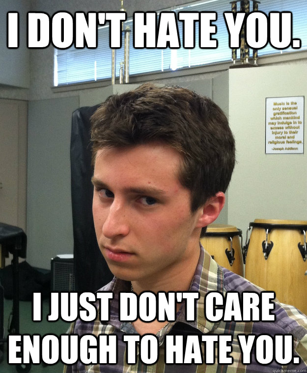 I don't hate you. I just don't care enough to hate you. - I don't hate you. I just don't care enough to hate you.  Condescending Gabe