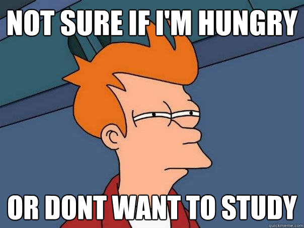 Not sure if i'm hungry Or dont want to study  Futurama Fry