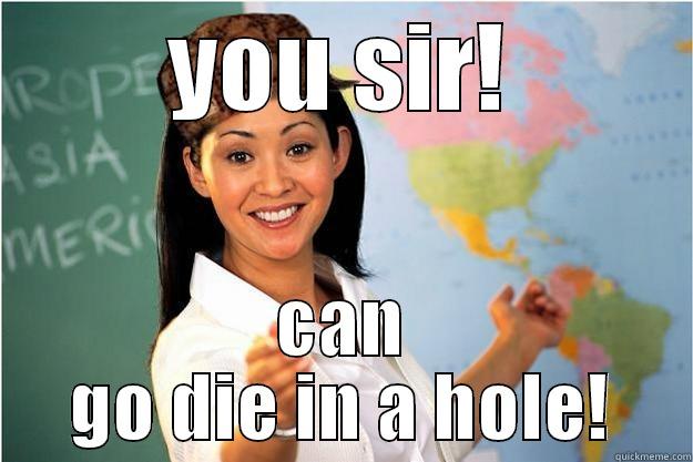 YOU SIR! CAN GO DIE IN A HOLE! Scumbag Teacher